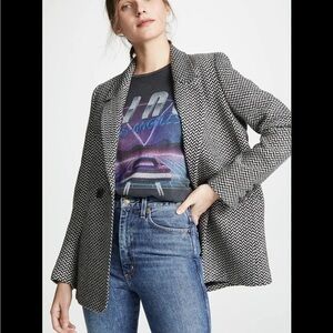 Anine Bing Fishbone Blazer in Black and Off-White Blazer